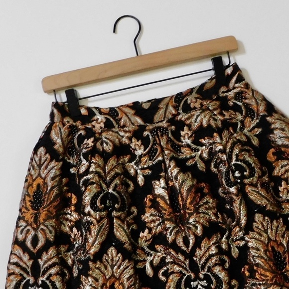 GIANNI BINI Lordice Metallic Brocade Floral Pleated Mini Skirt Festive Party M - Picture 4 of 11